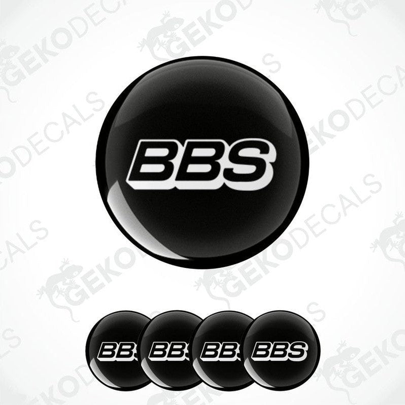 A set of four black vinyl decals with the 'BBS' logo in white.