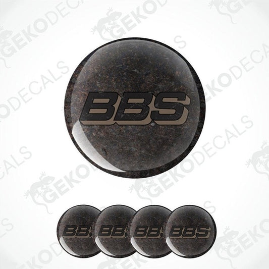 A set of four black vinyl stickers with the BBS logo printed on them.