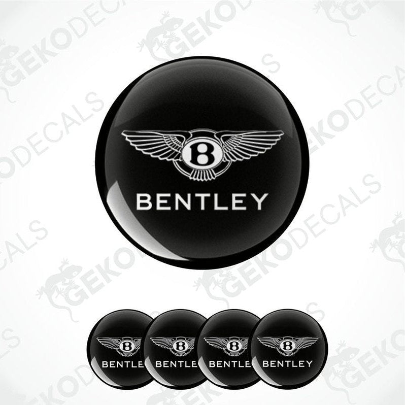 Set of four black round car decals with the Bentley logo in the center.