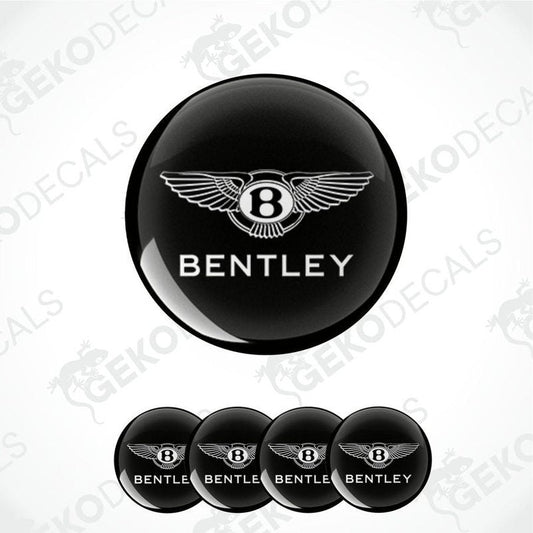 Set of four black round car decals with the Bentley logo in the center.