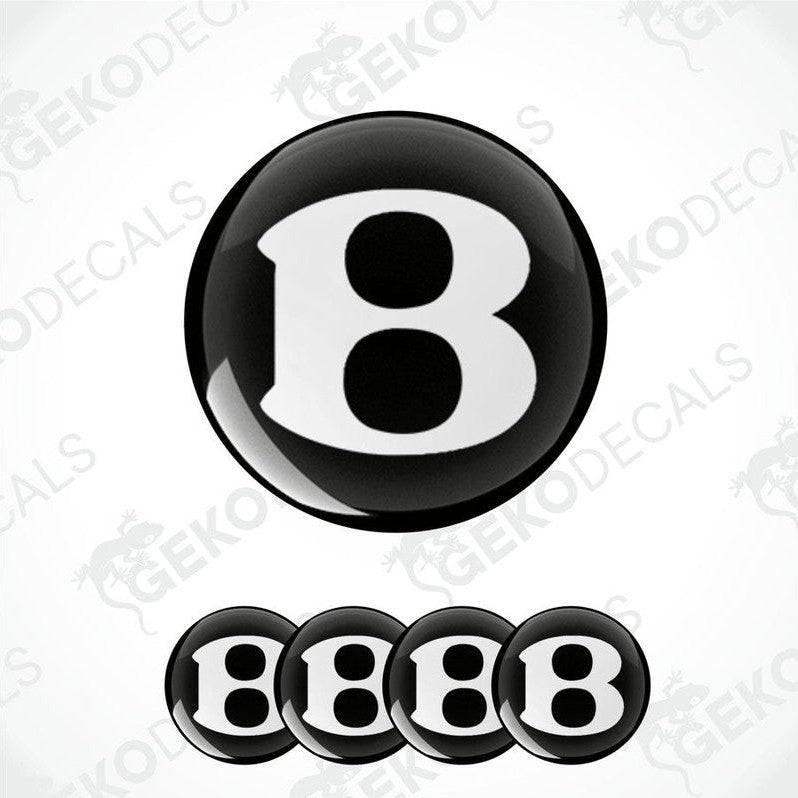 Set of four black round car decals with the Bentley logo in the center.