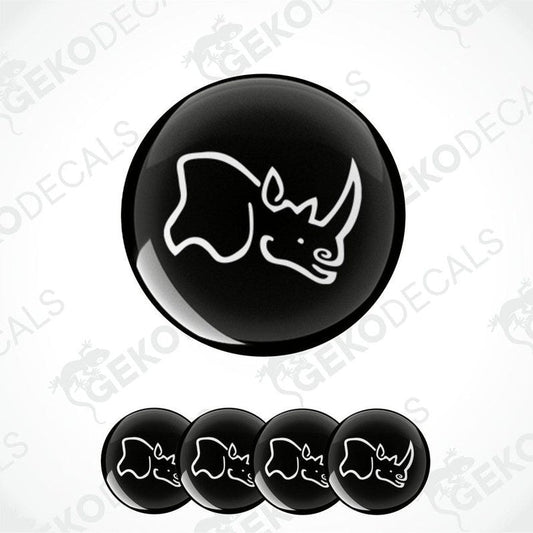 A set of four black vinyl stickers with a rhinoceros design and the text 'Black Rhino's Alloys'.