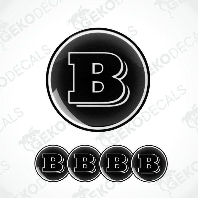 A set of four BRABUS branded vinyl decals with a polyurethane coating, predominantly black in color, displayed on a white background.