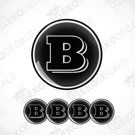A set of four BRABUS branded vinyl decals with a polyurethane coating, predominantly black in color, displayed on a white background.