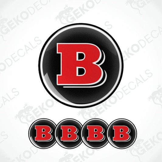 Set of four BRABUS logo vinyl decals with a polyurethane coating, predominantly red and black in color.