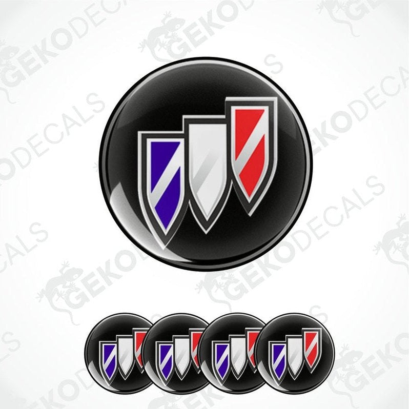 Set of four round vinyl stickers with the BUICK logo