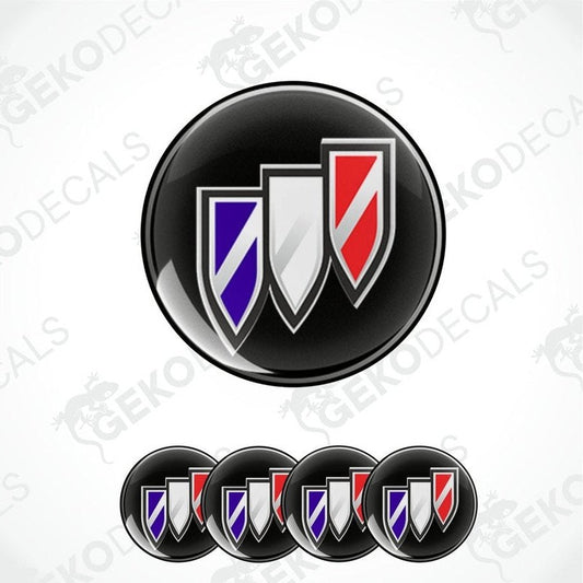Set of four round vinyl stickers with the BUICK logo
