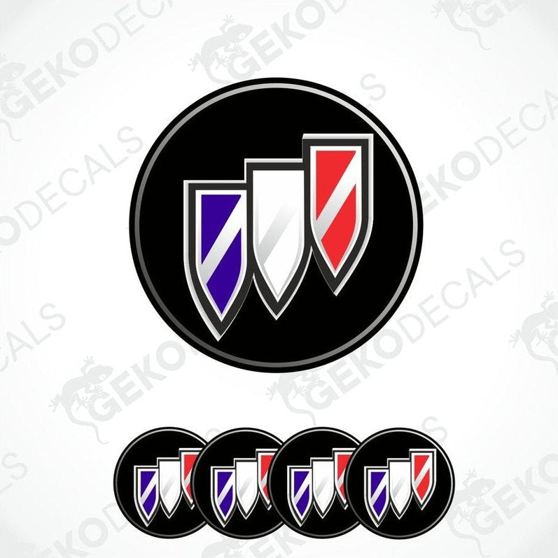Set of four round vinyl stickers with the BUICK logo