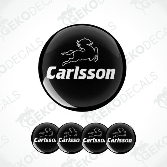 Set of four black and white vinyl decals with the Carlsson brand logo.