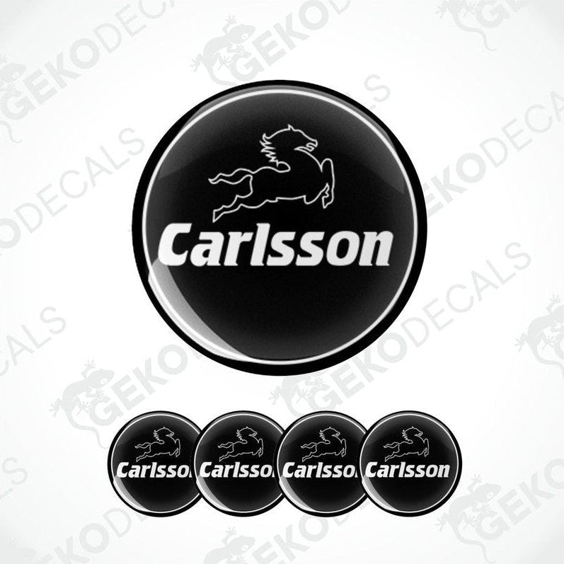 Set of four black and white vinyl decals with the Carlsson brand logo.