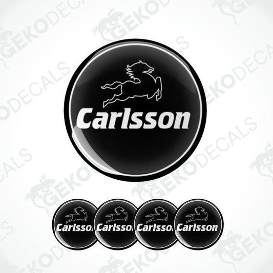 Set of four black and white vinyl decals with the Carlsson brand logo.