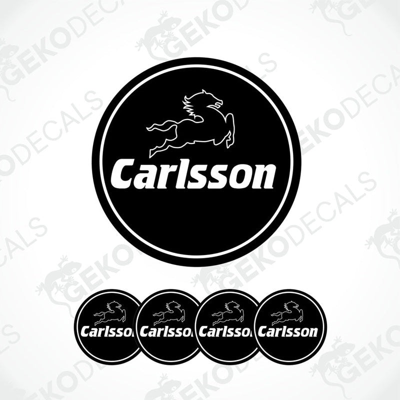 Set of four black and white vinyl decals with the Carlsson brand logo.