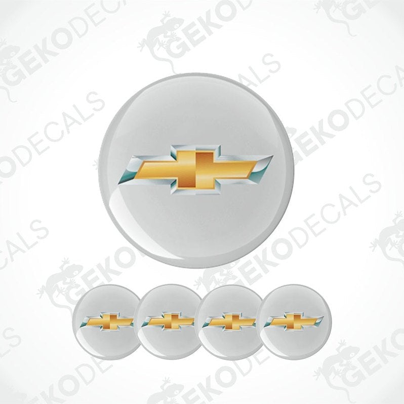 A set of five vinyl decals with polyurethane coating featuring the CHEVROLET logo, displayed on a white background.