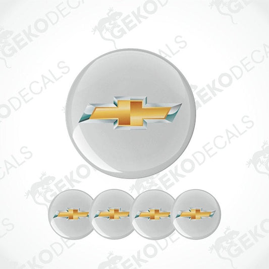 A set of five vinyl decals with polyurethane coating featuring the CHEVROLET logo, displayed on a white background.