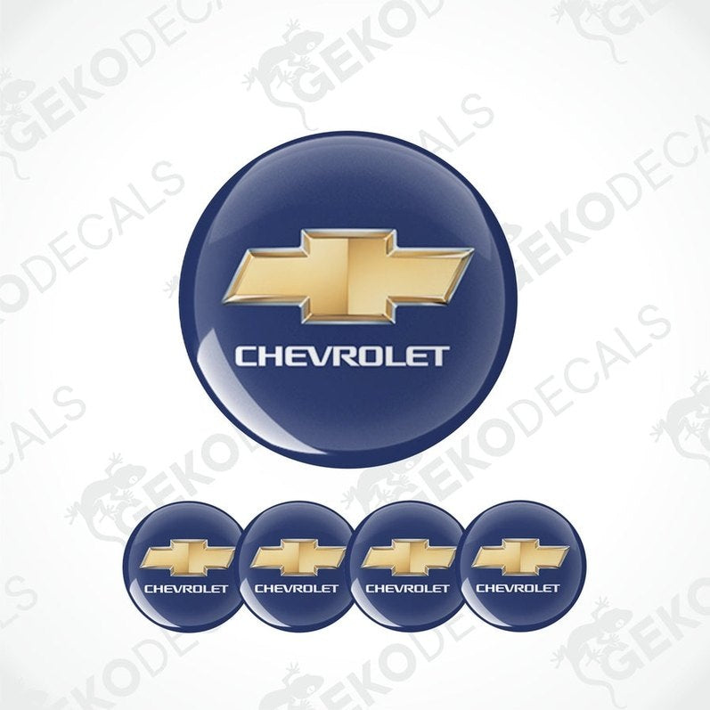 A set of four blue vinyl stickers with the CHEVROLET brand logo.