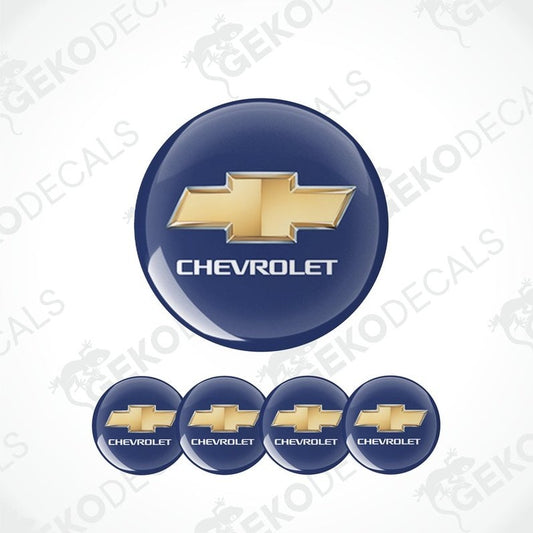 A set of four blue vinyl stickers with the CHEVROLET brand logo.