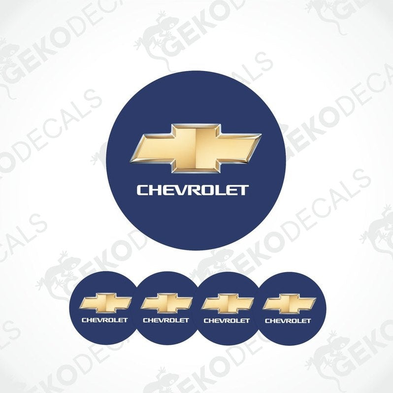 A set of four blue vinyl stickers with the CHEVROLET brand logo.