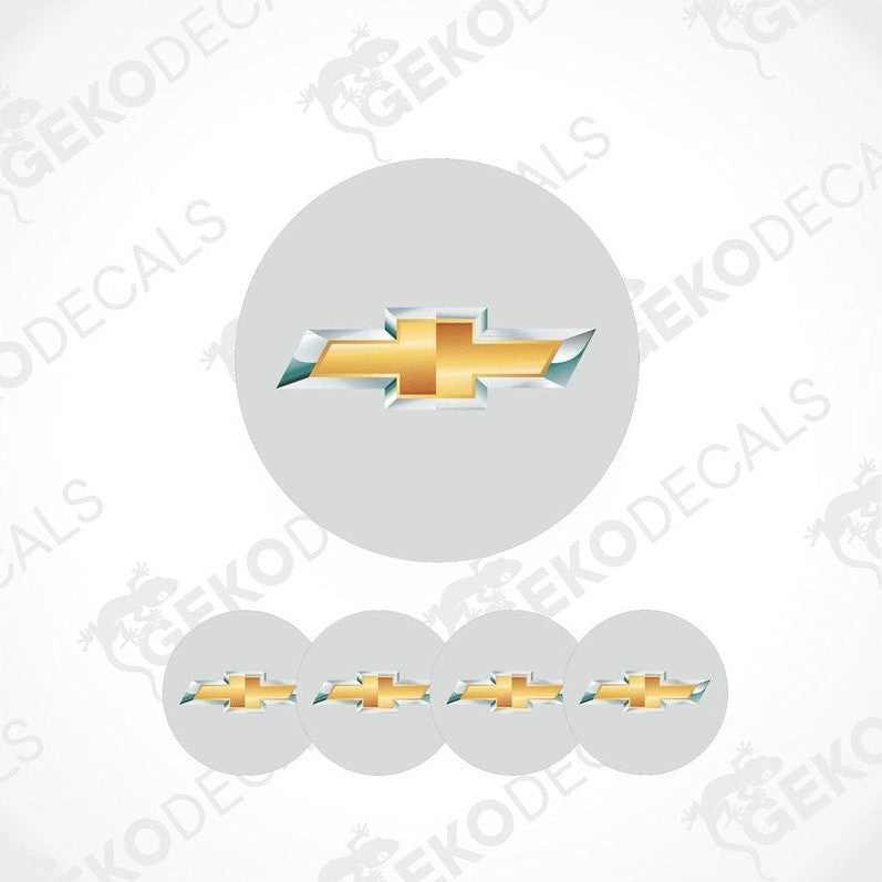 A set of five vinyl decals with polyurethane coating featuring the CHEVROLET logo, displayed on a white background.