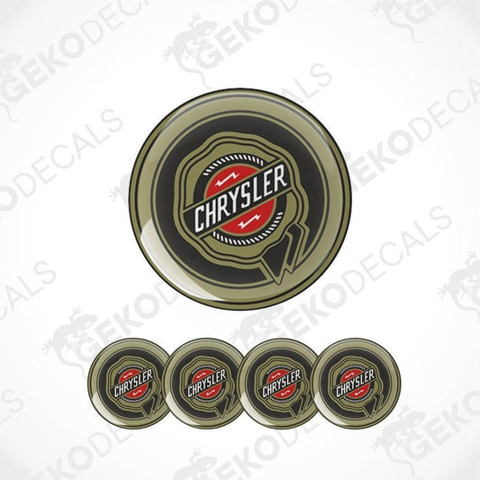 A set of four round vehicle decals with the Chrysler brand logo.