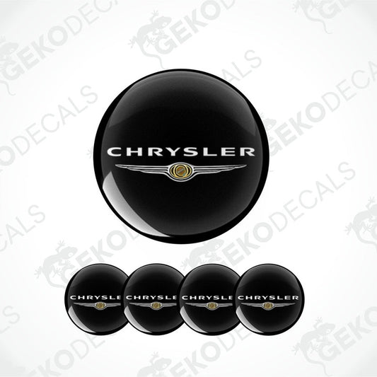 A set of black vinyl decals with the Chrysler logo, displayed on a white background.