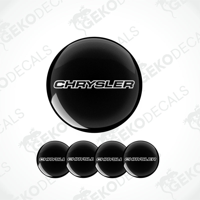 Set of four black vinyl stickers with the "CHRYSLER" logo printed in white.