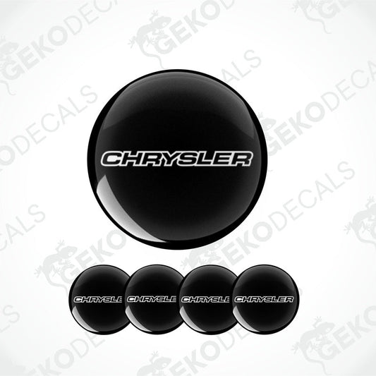 Set of four black vinyl stickers with the "CHRYSLER" logo printed in white.