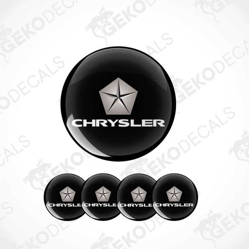 Set of four black vinyl decals with the Chrysler logo in white, presented against a white background.