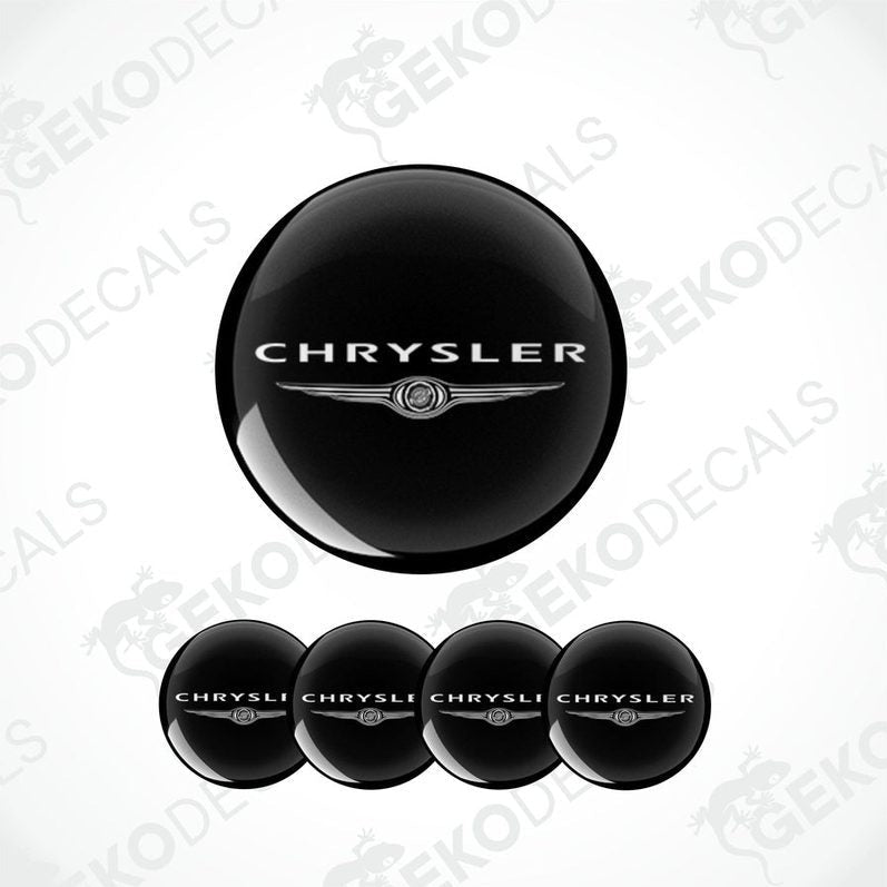 A set of black vinyl decals with the Chrysler logo applied on them, typically used for car customization.