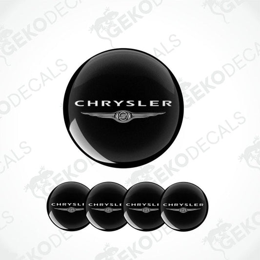 A set of black vinyl decals with the Chrysler logo applied on them, typically used for car customization.