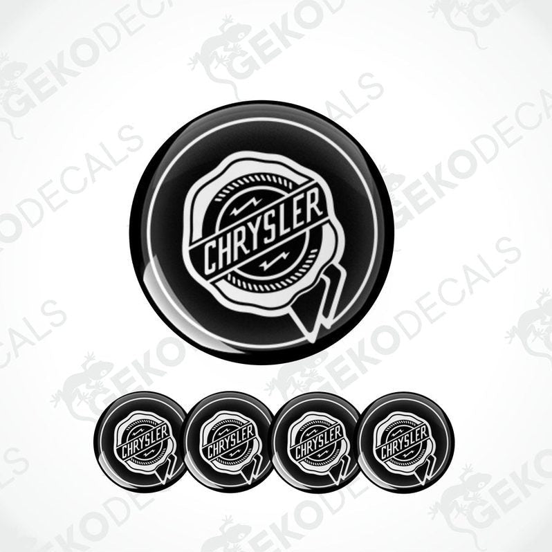 A set of black vinyl decals with the Chrysler logo applied on a white background, typically used as car stickers.