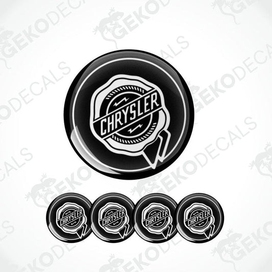A set of black vinyl decals with the Chrysler logo applied on a white background, typically used as car stickers.