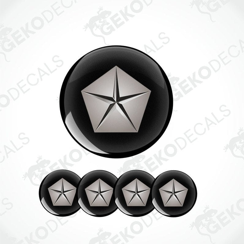 Set of four black vinyl decals with the Chrysler logo in white, presented against a white background.