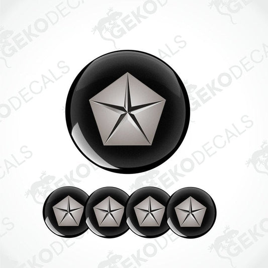 Set of four black vinyl decals with the Chrysler logo in white, presented against a white background.