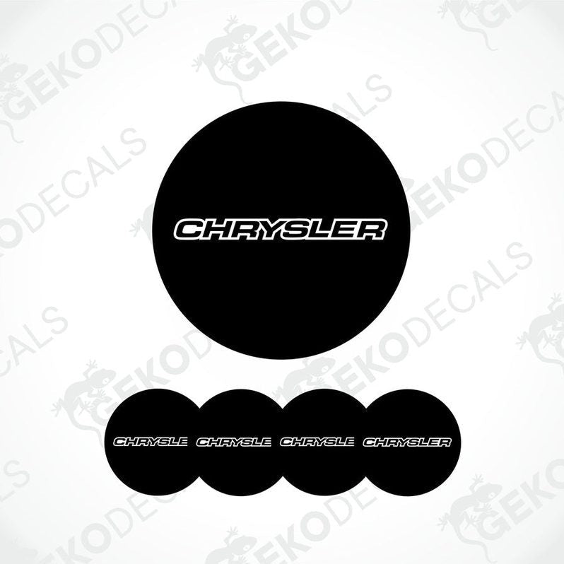 Set of four black vinyl stickers with the "CHRYSLER" logo printed in white.