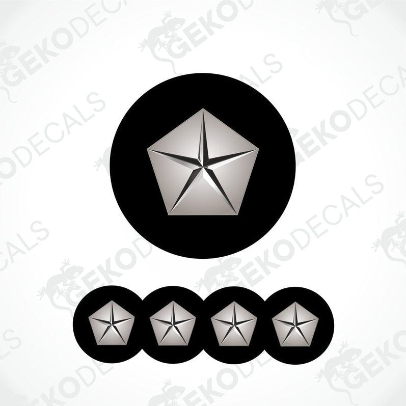 Set of four black vinyl decals with the Chrysler logo in white, presented against a white background.