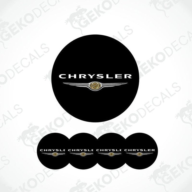 A set of black vinyl decals with the Chrysler logo, displayed on a white background.