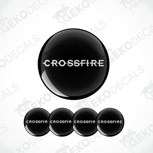 A set of black vinyl stickers with the text 'CROSSFIRE' displayed on them, intended as decals for a CHRYSLER vehicle.