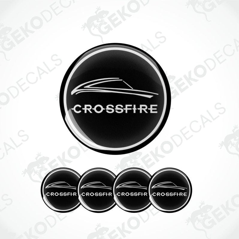 A set of four black vinyl stickers with the text 'CROSSFIRE' and a graphic design resembling a car.