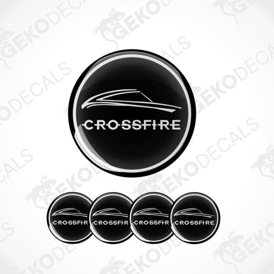 A set of four black vinyl stickers with the text 'CROSSFIRE' and a graphic design resembling a car.