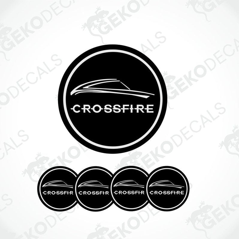 A set of four black vinyl stickers with the text 'CROSSFIRE' and a graphic design resembling a car.
