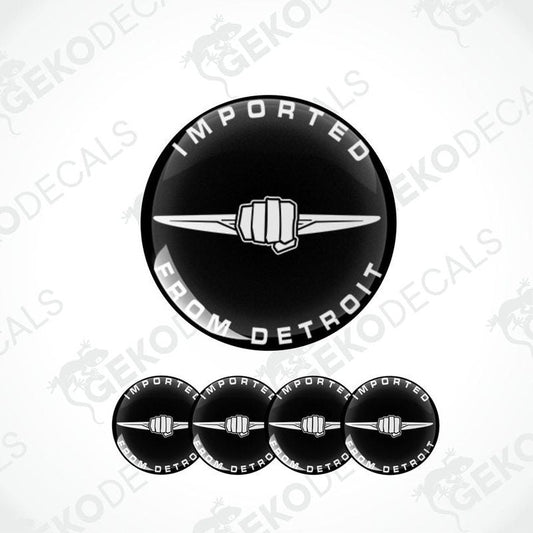 A set of black vinyl stickers with the text 'IMPORTED FROM DETROIT' and a fist graphic on them.