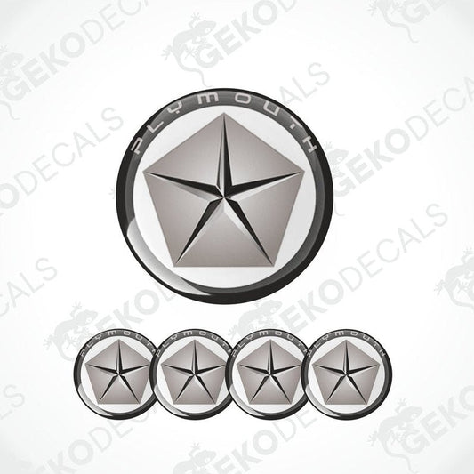 A set of four vinyl stickers with a Chrysler brand logo design, intended for use on car wheels or caps.