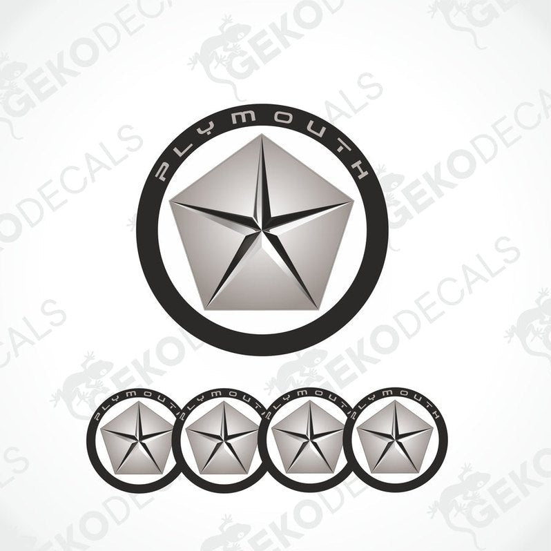 A set of four vinyl stickers with a Chrysler brand logo design, intended for use on car wheels or caps.
