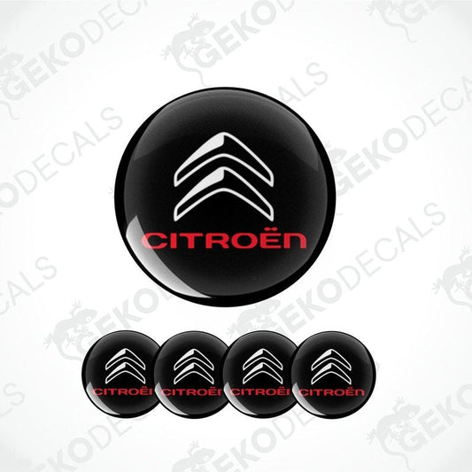 A set of four black, white, and red vinyl decals with the CITROën logo.
