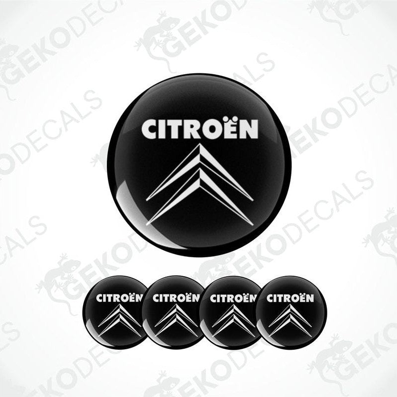 A set of black vinyl decals with the CITROEN logo, intended for use as car wheel stickers.