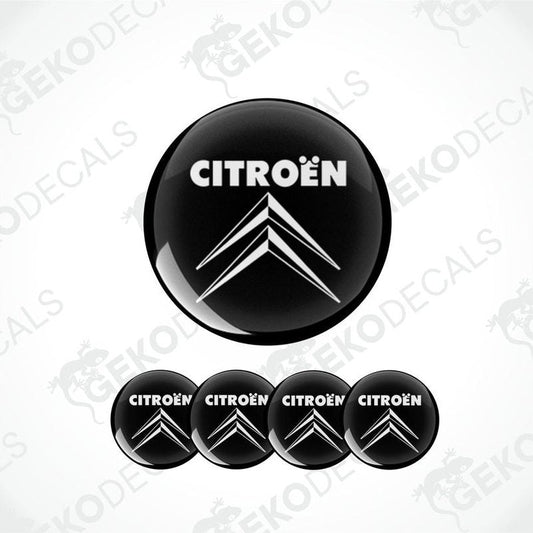 A set of black vinyl decals with the CITROEN logo, intended for use as car wheel stickers.