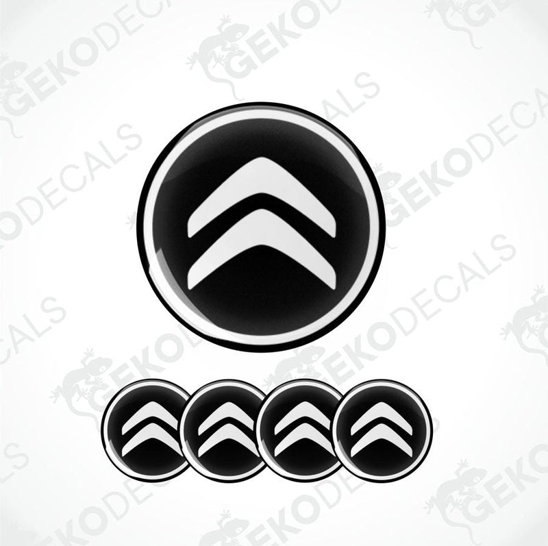 A set of four black and white vinyl decals with the CITROEN logo.