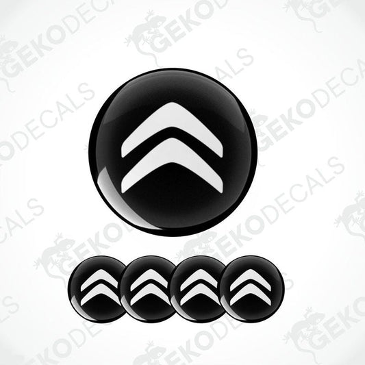 A set of four black and white vinyl decals with the CITROEN logo.