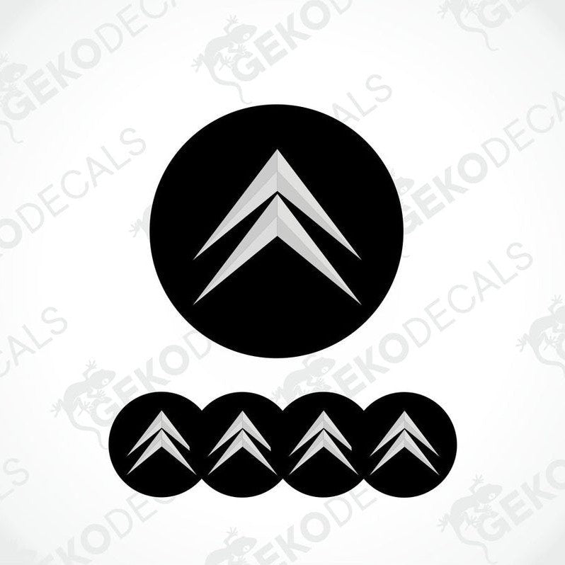 A set of four black vinyl stickers with a geometric pattern, designed for use as car decals or wheel caps.