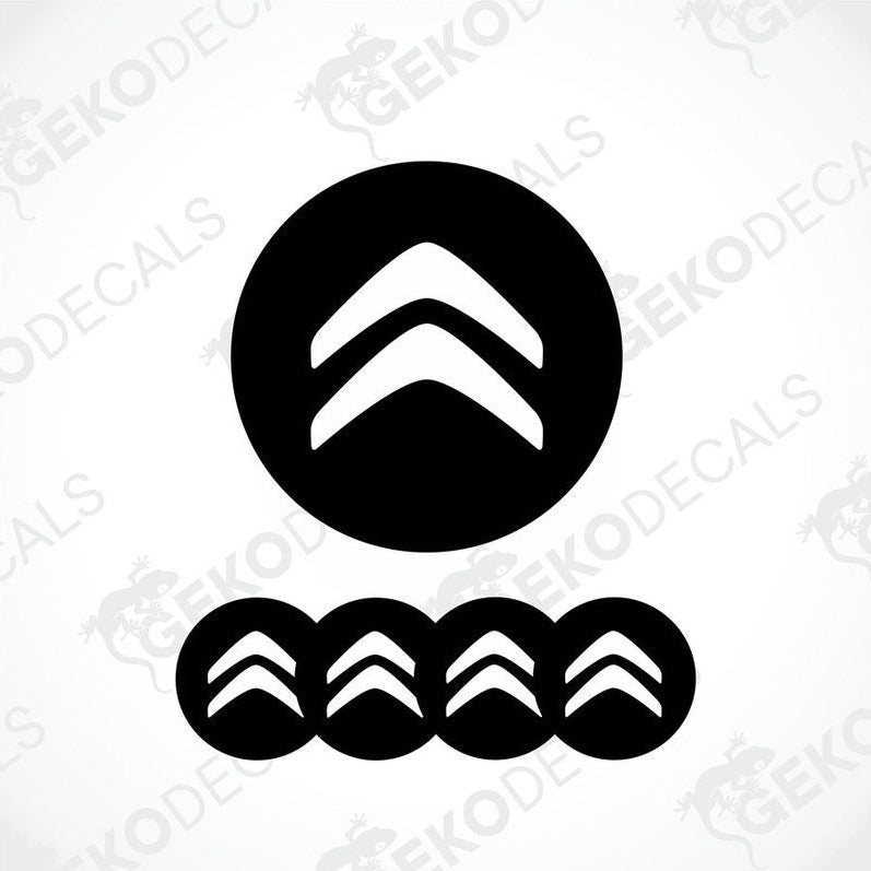 A set of four black and white vinyl decals with the CITROEN logo.